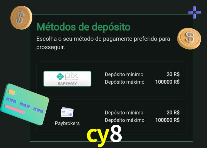 O cassino cy8 oferece uma grande variedade de métodos de pagamento